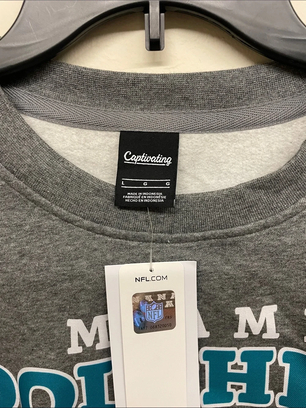 Miami Dolphins Gray Crewneck Sweatshirt with Teal & Orange Logo - Size L
